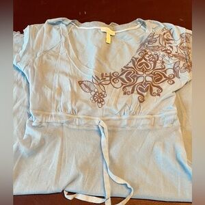On Gossamer Blue with Brown Flowers Sheer Nighty Size Medium
